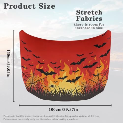 Image of Bat Spider Web Halloween Print Car Hood Cover Protector 59x39 Inch Stretchable Auto Hood Wraps Waterproof Halloween Automotive Exterior Accessories for Most SUV Sedans Trucks