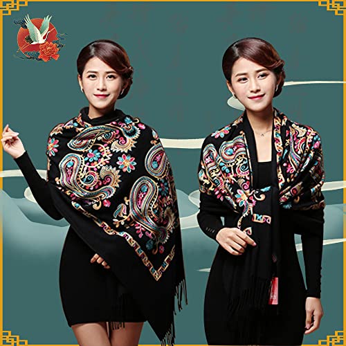 Women's Fashion Long Shawl, Classic Tassel Soft Scarf Retro Hand embroidery Large Blanket Wrap Shawl3