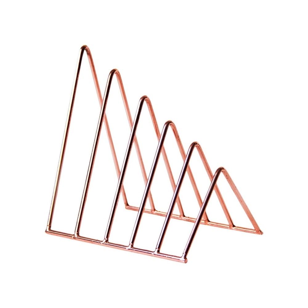 J9V4G6S3B5 Desktop File Rack File Folder Sorter Non Skid Desk Triangle Bookshelf Bookend Organizer for Recipe Office(Rose Golden)