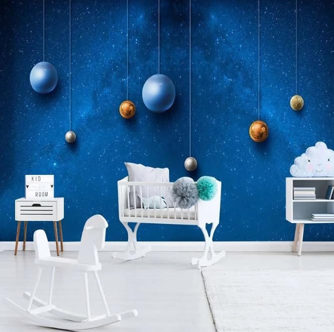Papier peint panoramique univers et stickers galaxie chambre enfant 3D 300x210
