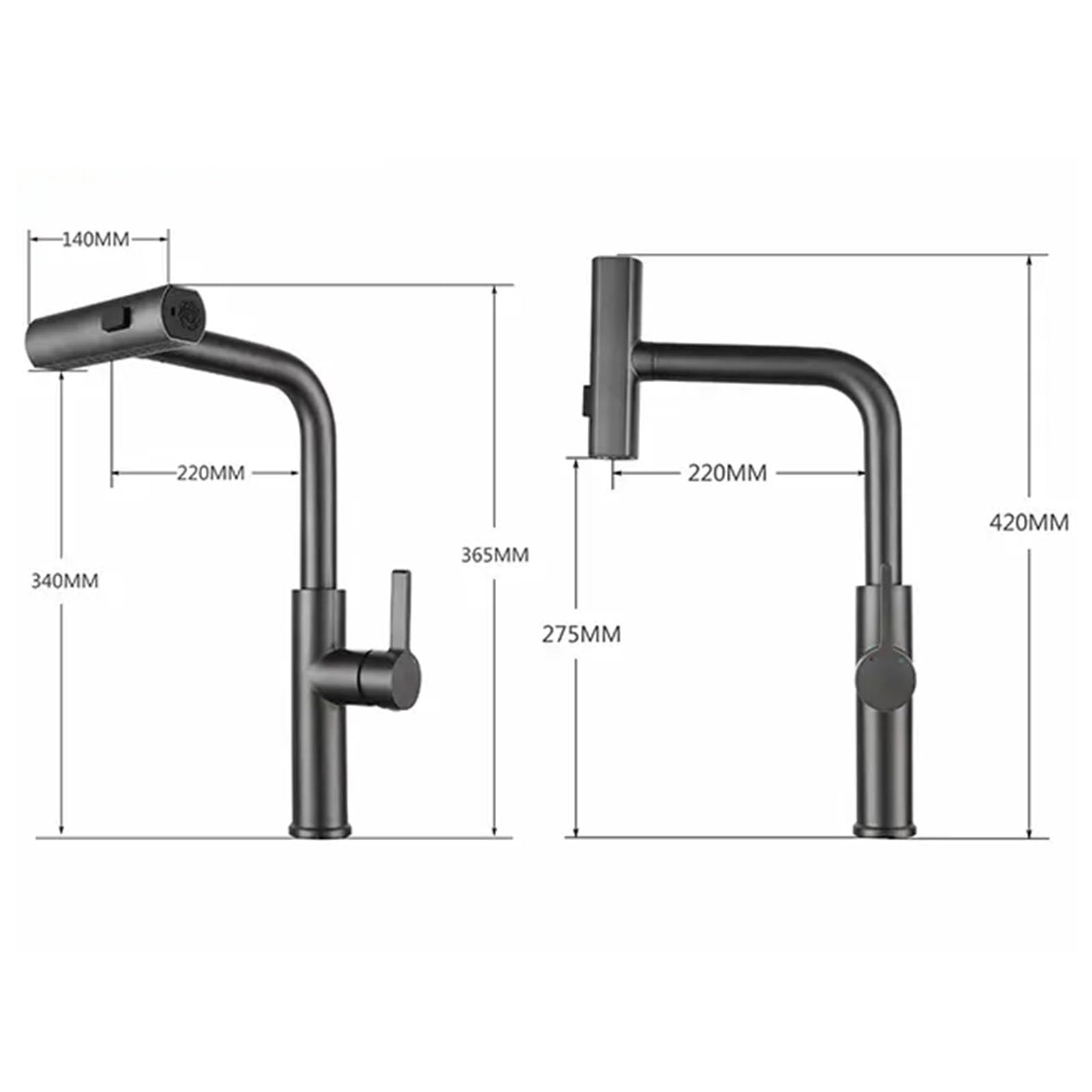 Grifo de cocina extraíble de acero inoxidable 304 con 3 modos de pulverización, giratorio de 360°, mezclador de una sola manija, grifo de fregadero de cascada para pistola de agua caliente y fría