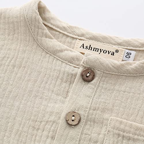 Ashmyova Boys Cotton Linen Shirt Toddler Boys Button Up Pocket Long Sleeve Blouse Dress Shirts Fall Tees Tops3