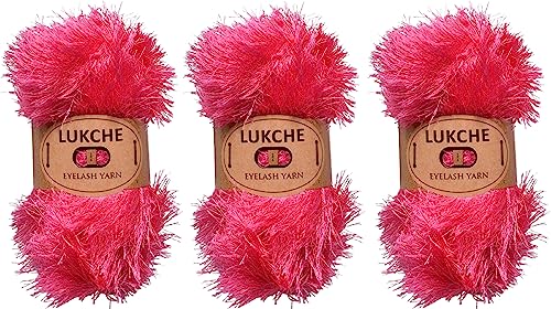 Image of Eyelash Fun Fur Yarn Premium 100% Polyester 164 Yds (150 Mt), 3.53 Oz (100 Gr) Colorful Crochet Yarn Dıy Hand Knitting (Candy Pink, 3 Skein)