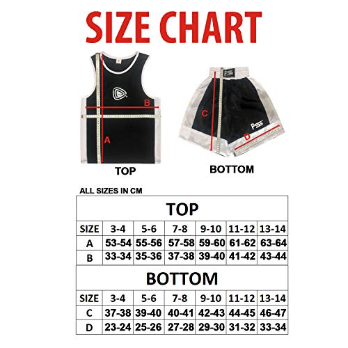 Prime Sports Kids Boxing 5-12 Years Uniform Top & Shorts Black-White Junior Boxing Set Gloves (1006) 4-oz (Black-White, Uniform 5-6 Years) - Thumbnail 2