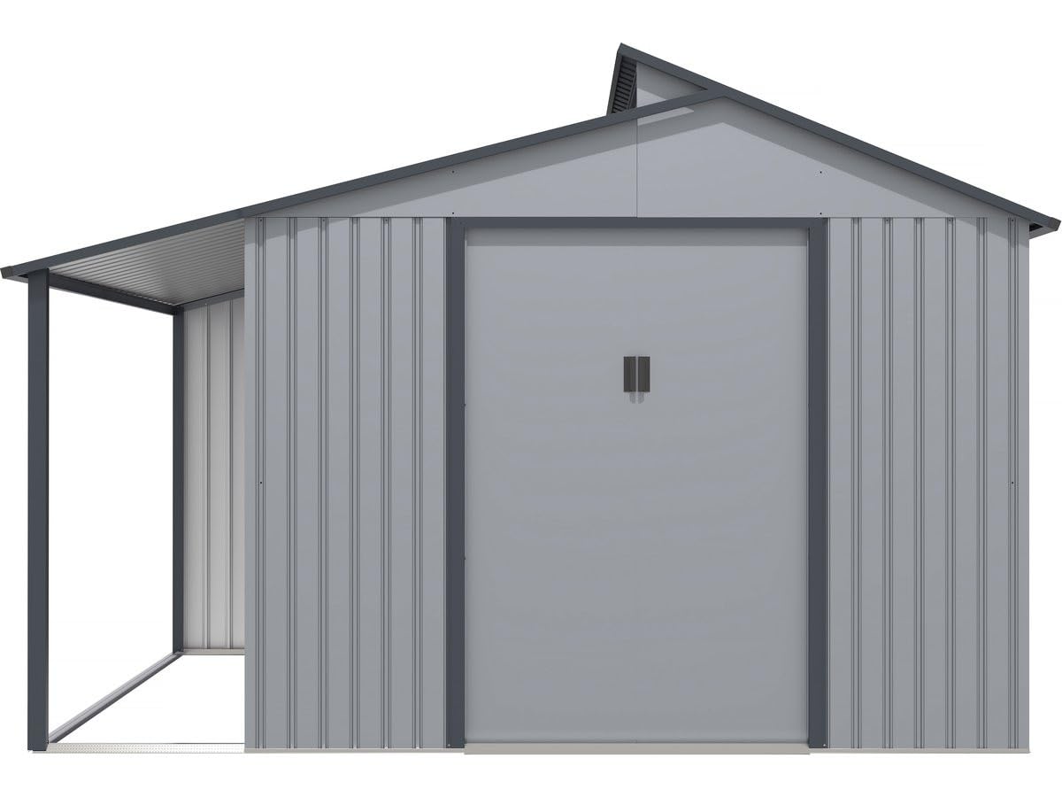 Habitat et Jardin Gerätehaus aus Metall mit Unterstand Madras - 9,12 m² - 355 x 257 x 237 cm - Grau