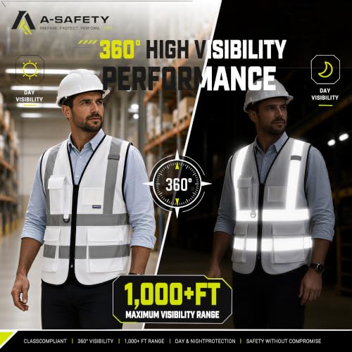 Image of A-SAFETY Hi-Vis Reflective Vest with Reinforced Points, Zipper, White, 2XL