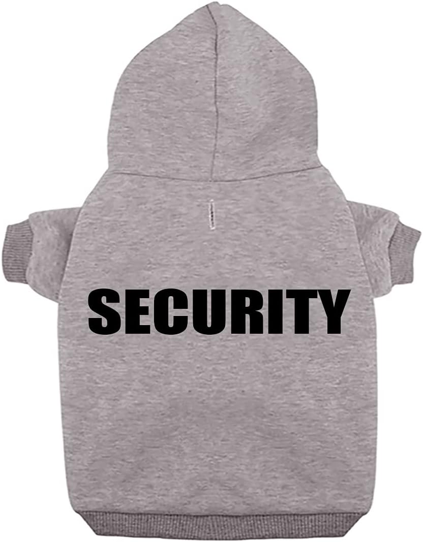 Izefia Security Dog Hoodies Clothes Apparel Winter Sweatshirt Warm Sweater Cotton Puppy Hoodie for Small Dog Medium Large Cat Grey M