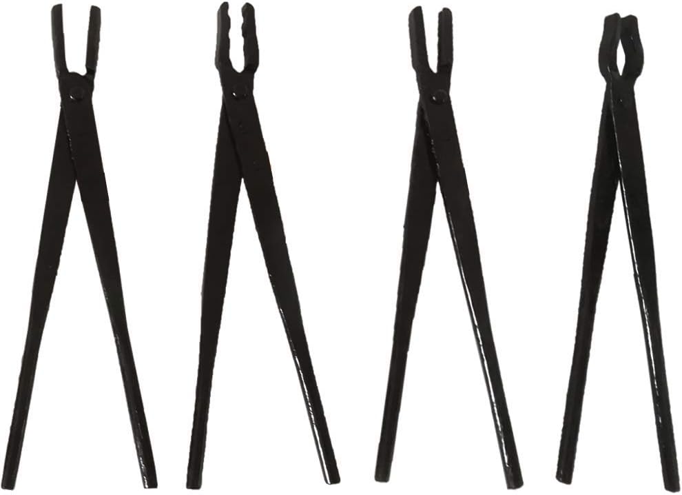 16" Blacksmith Tongs Set of 4 Types Tongs As Wolf Jaw, Flat Jaw, Round Jaw & Mandrel jaw