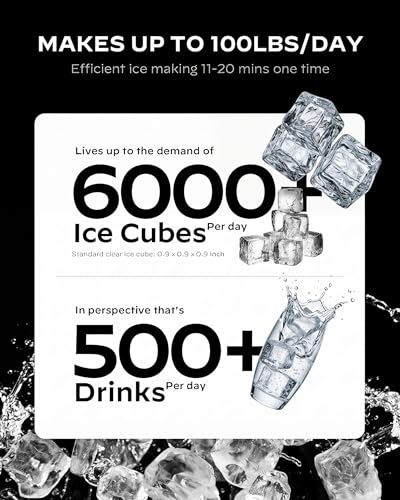Image of Silonn Commercial Ice Maker Machine, 100lbs Daily Output & 33lbs Storage, Compact Stainless Steel Ice Machine with Auto-Cleaning for Home Office Bar Parties