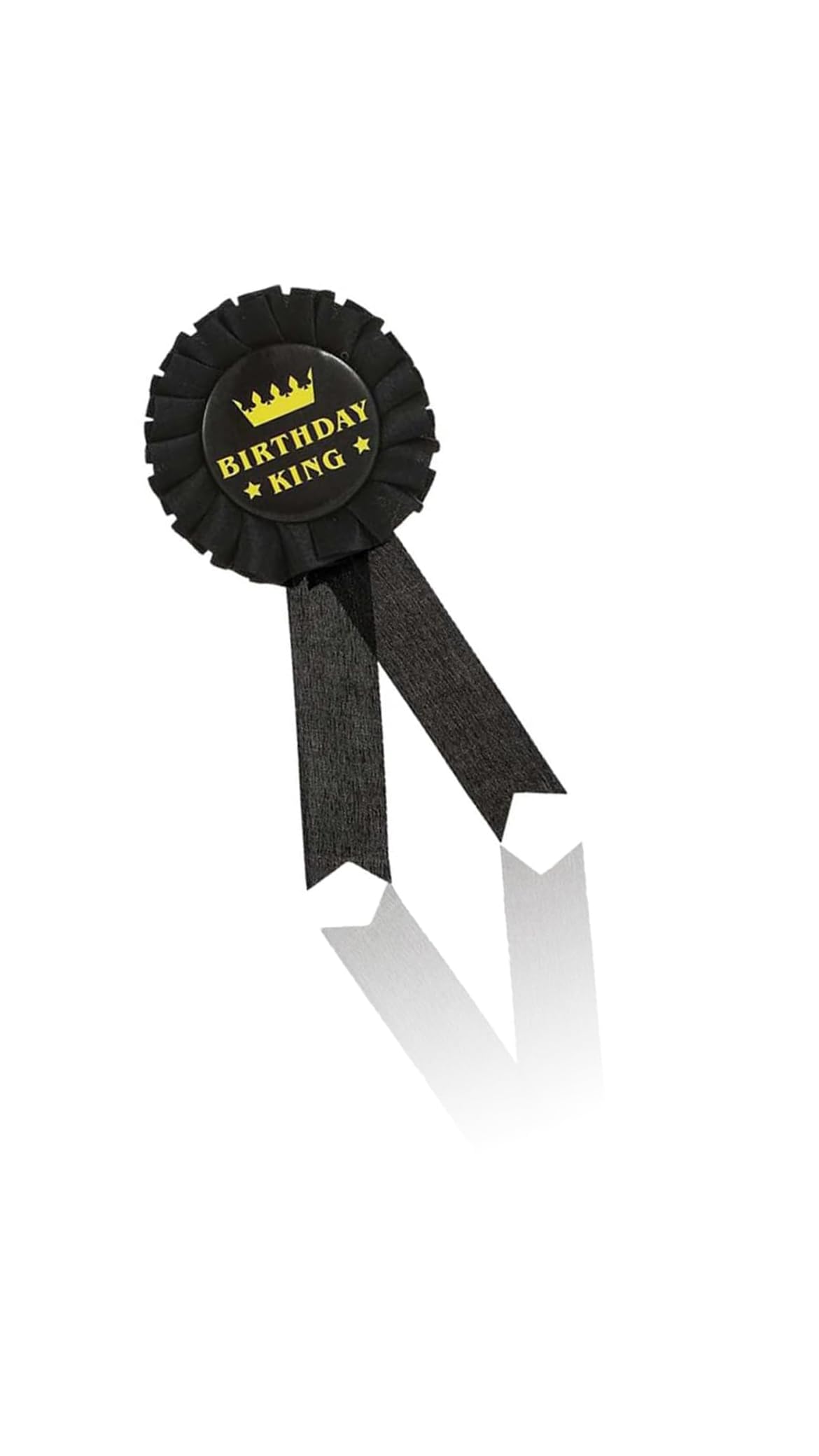 Sweet seven Birthday King Ribbon & Tinplate Badge Set - Happy Birthday Boy Party Pins - Black-Gold