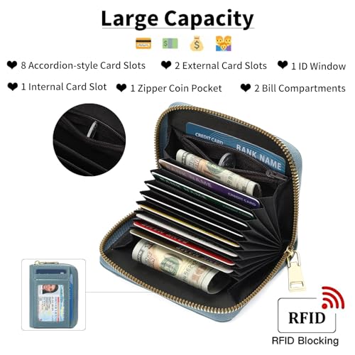 Image of GAEKEAO Wallet Women RFID Blocking Leather Small Compact Zip-Around Credit Card Holder with ID Window & Zipper Pocket