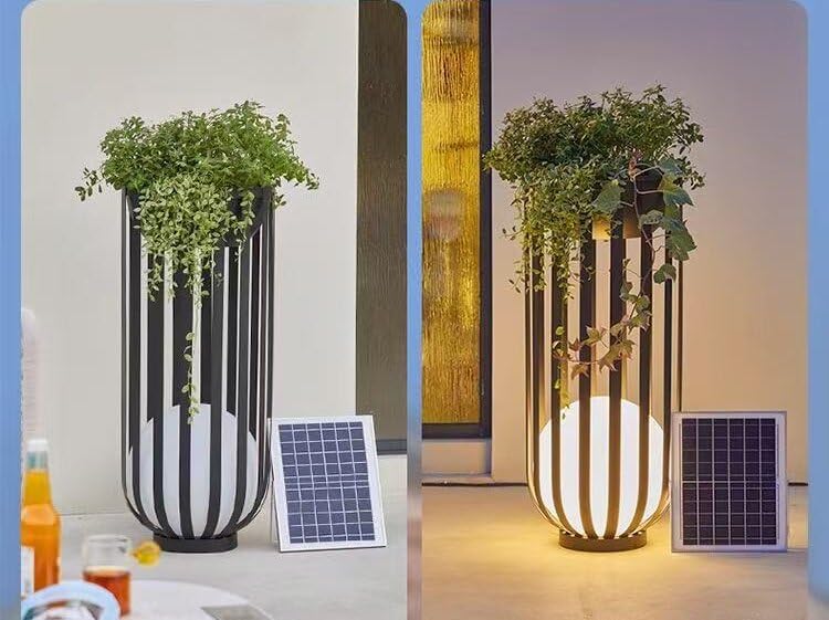 NICELAMPHK Modern LED Solar Floor Lamp, Waterproof IP65, Dusk to Dawn Outdoor Light, Black