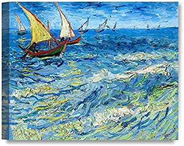 DECORARTS - Fishing Boats At Sea, Vincent Van Gogh Art Reproduction. Giclee Canvas Prints Wall Art for Home Decor 30x24