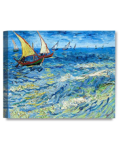 Decorarts - Fishing Boats At Sea, Vincent Van Gogh Art Reproduction. Giclee Canvas Prints Wall Art For Home Decor 30X24 #TOP2