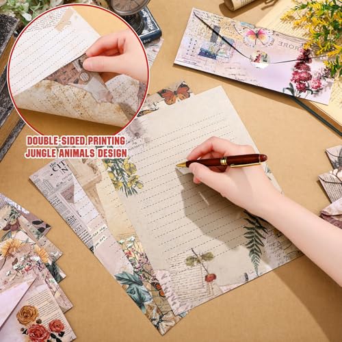 Image of TaoBary 160 Pcs Nature Vintage Stationery Paper and Envelopes Set | 8.5 x 11 '' Letter Writing Kit, 50 Double Sided Stationery Writing Papers 50 Matching Envelopes 60 Round Dot Sticker