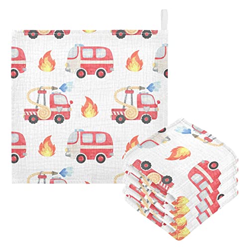 Image of vvfelixl Fire Department Funny Cars Baby Burp Cloths, Baby Muslin Washcloths for Boys Girls, Cotton Baby Face Towel for Newborn Infants Soft and Absorbent 11.8 X 11.8 in, 5 Pack