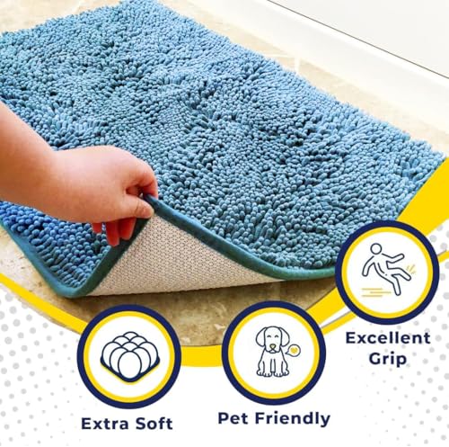 Muddy Mat® Shown on TV – Super Absorbent Door Mat Indoor, Microfiber Quick Dry Chenille Entryway Rug, Non-Slip Front Door Mat, Indoor Mats for Entryway, Machine Washable Pet Rug, Sky Blue 24"x36"
