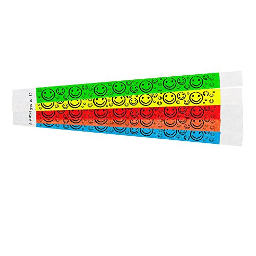 Image of 500 WristCo Tyvek Wristbands Smiley Face Variety Pack - Tamper-Proof