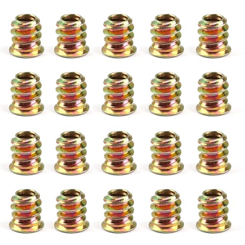 Inserto Roscado de Madera, Casquillos Roscados, M5 x 10 mm, 20 Tuercas Hexagonales de Metal, Mangas de Rosca Hueca, Cabeza Plana, Aleación de Zinc para Muebles de Madera