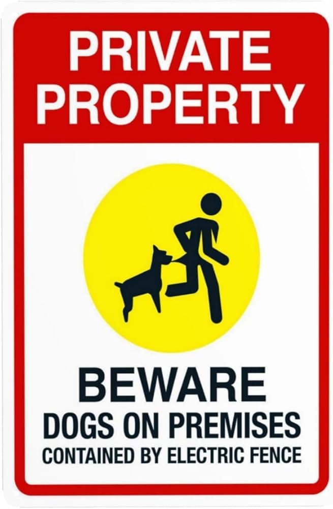Private Property Beware Dogs On Premises Contained By Electric Fence Warning Sign Beware Of Dog Security Metal Signs For Business Home Street Wall Safety Caution Decor Gift For Women Men 8x12 Inch