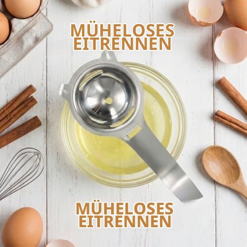 Foto von Katzenohr-Eiertrenner aus Edelstahl mit Verlängertem Griff, Präziser Eigelbtrenner als Praktisches Küchenzubehör für Kochen und Backen