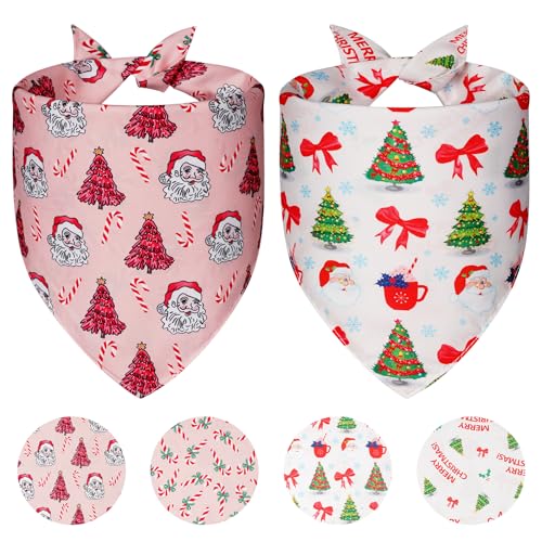 Agroon Cute Christmas Dog Bandanas XLarge 2PCS 4 Pattern Holiday Scarf for Boy and Girl Triangle Reversible Bibs Breed for Puppy Pets