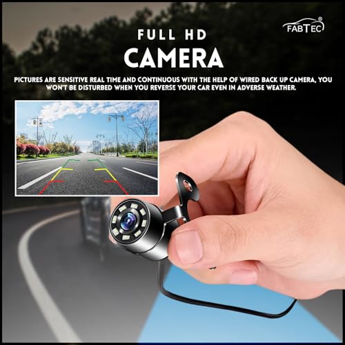 Image of FABTEC AHD Car Rear View Camera 720P | HD Night Vision Reverse Parking Camera for Android Screen Display | Waterproof Universal Car Reverse Camera with 8 LED Lights (Drill /Hook Type Compatible)