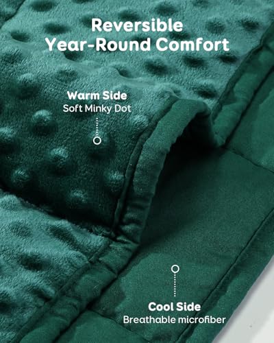 Kivik Minky Dot Weighted Blanket for Adults, 15 lbs Breathable Heavy Throw Blankets, Ultra Soft Cooling Weighted Comforter, Machine Washable, 48"x72" Twin, Dark Green