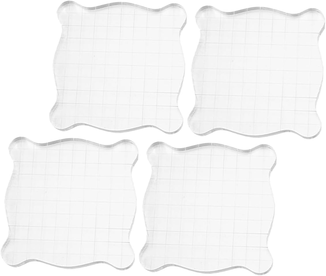 Acrylic Stamp Blocks Set 4pcs with Grid Lines for Scrapbooking and Card Making, Craft Stamp Blocks for DIY Journaling and Decorative Stamping Tools