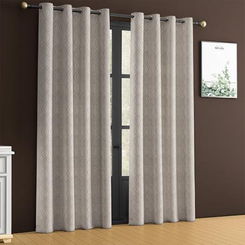 Image of Yellow Weaves 1 Pc Jacquard Oval Eyelet Long Door Curtain - Perfect for Home, Office, Bedroom, Living Room & Balcony - 7 Feet (Beige)