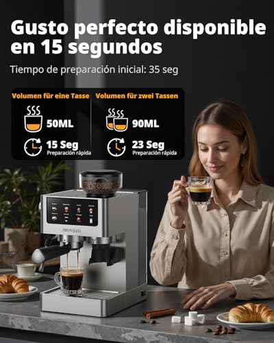 AIRMSEN 20 Bar Espresso Machine à Café Grain avec Mousseur, 10 Réglages de Mouture, Ecran Tactile, En Acier Inoxydable, Réservoir 1,8 L- Espresso, Café Froid (Cold Brew), Americano et Latte – vue 5