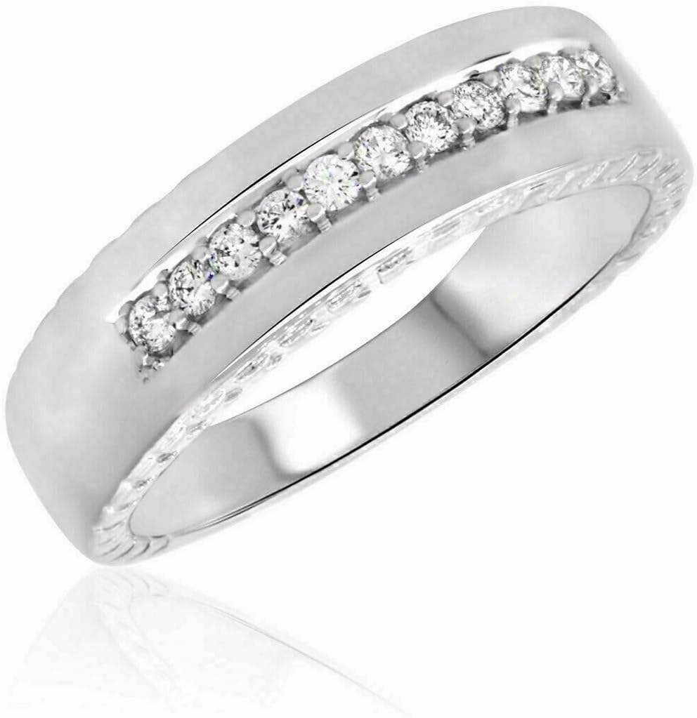 Round Cut White Diamond In 14K White Gold Over 925 Sterling Silver Diamond Engagement Bridal Wedding Trio Ring Set Him & Her