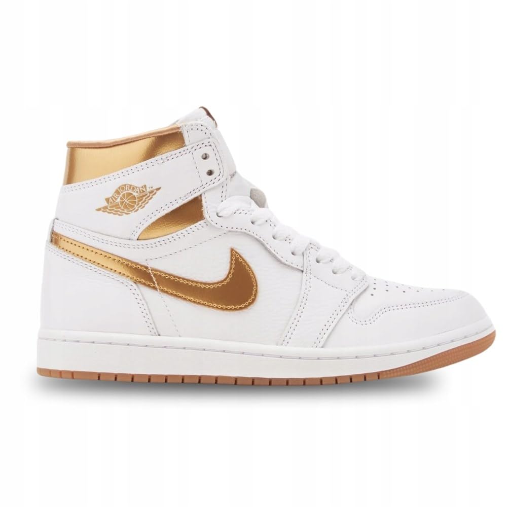 Nike Womens Air Jordan 1 Retro Hi OG Trainers FD2596 Sneakers Shoes (UK 7 US 9.5 EU 41, White Metallic Gold 107)