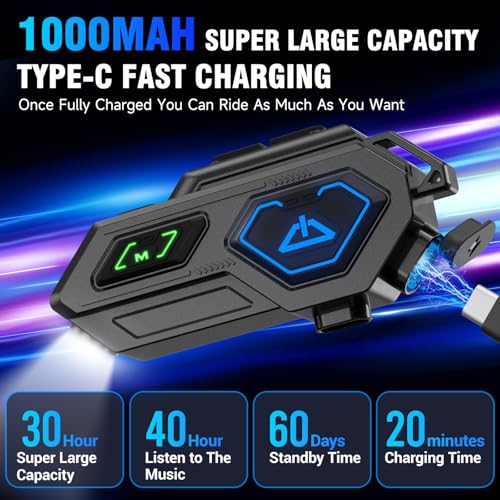 Image of EDYELL C8 Pro Motorcycle Bluetooth Headset,LED Emergency Lights,HiFi Stereo Calls,Wireless 50MM Earphone Helmet Bluetooth,IPX6 Waterproof,Compatible with All Helmets