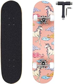 ANNEE 31x8 Inch Skateboard Complete for Beginners,7 Layer Maple Wood Double Kick Concave Skate Boards, Tricks Skateboards for Youths,Beginners,Girls,Boys,Kids,Teens,Adults (Unicorn)