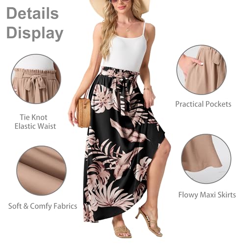 Lepunuo Floral Maxi Skirts Cute Flowy Casual High Waisted Flowy Maxi Skirts Trendy Skirts with Pockets — view 3