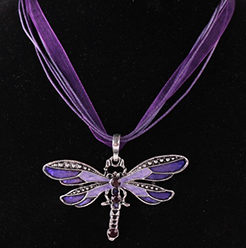 AKOAK Fashion Creative Bohemian Jewelry Ethnic Multi-layer Chain Colorful Enamel Dragonfly Pendant Necklace（Purple）2
