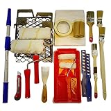 MWO Komplettes Set 20-teilig für Anstrich von Wand und Decke Farbroller Pinsel Abdeckfolie Klebeband Teleskopstange und praktische Helfer
