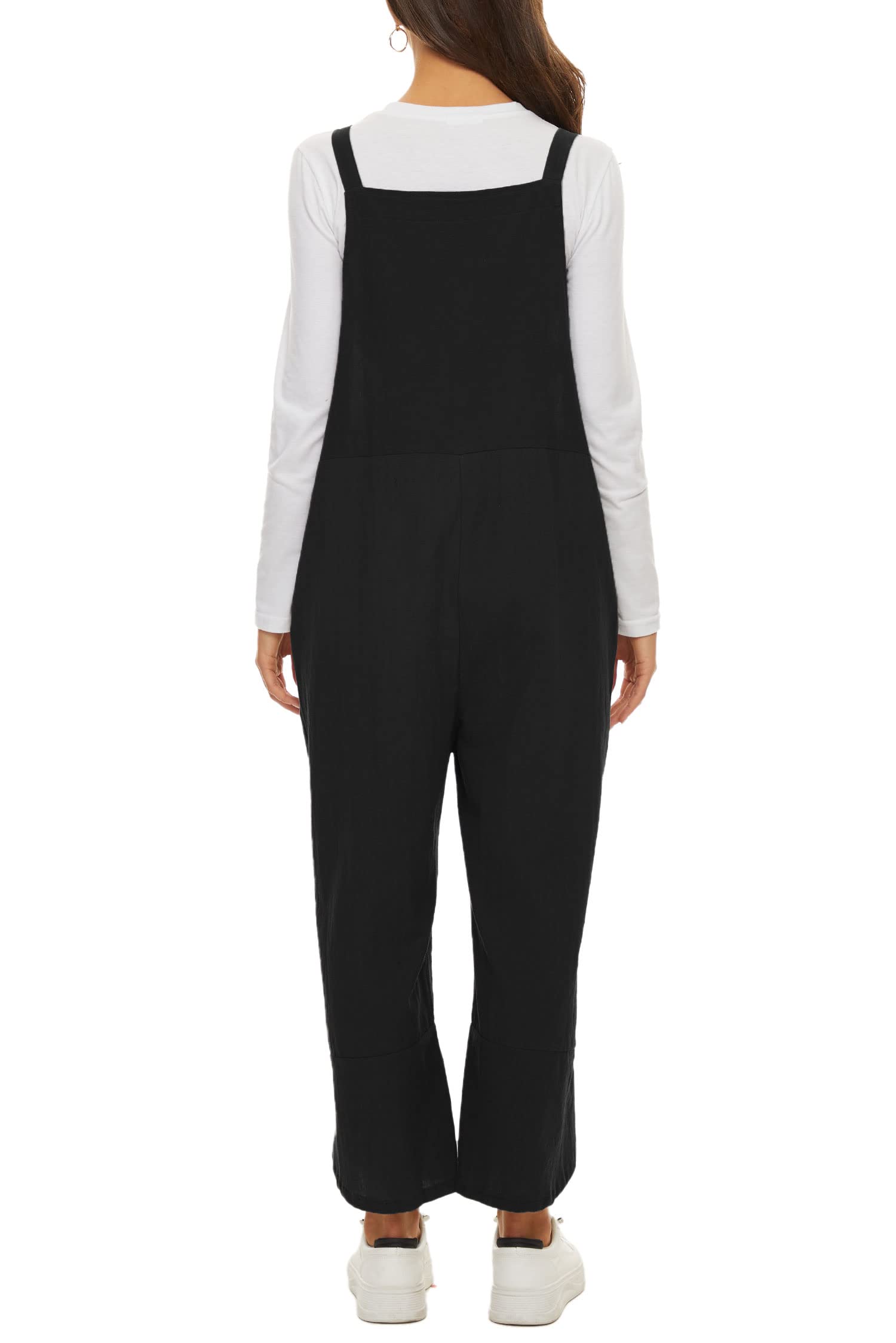 VEVESMUNDO Peto de verano para mujer, holgado, de algodón, largo, elegante, retro, holgado, con piernas anchas, mono, con bolsillos, 34, 36, 38, 40, 42, 44, 46, 48, 50