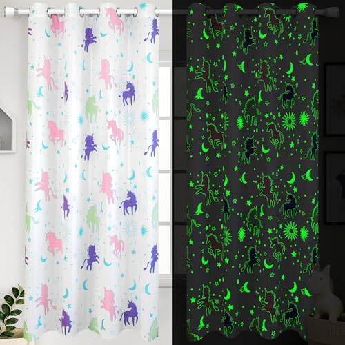 Muwago Unicorn Curtains for Girls Bedroom Decor, Glow in The