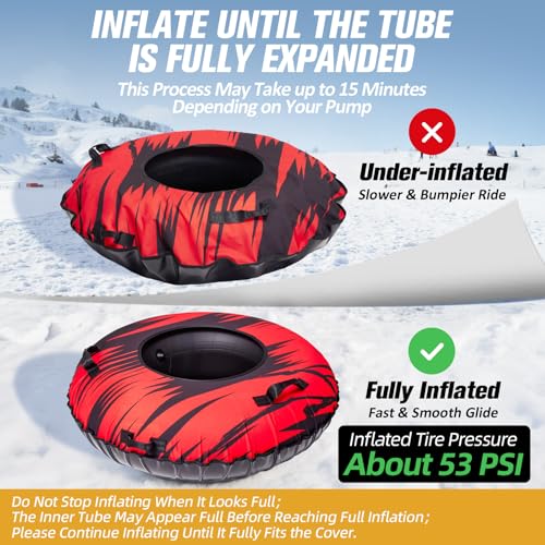 ZEALFEEL Snow Tube River Tube, 45'' Rubber Snow Tubes with Commercial Grade Canvas Cover for Kids & Adults, Inflatable Heavy Duty Snow Sled Thickened Hard Bottom with Tow Strap, Sleds Winter Gifts by ZEALFEEL - Image 4