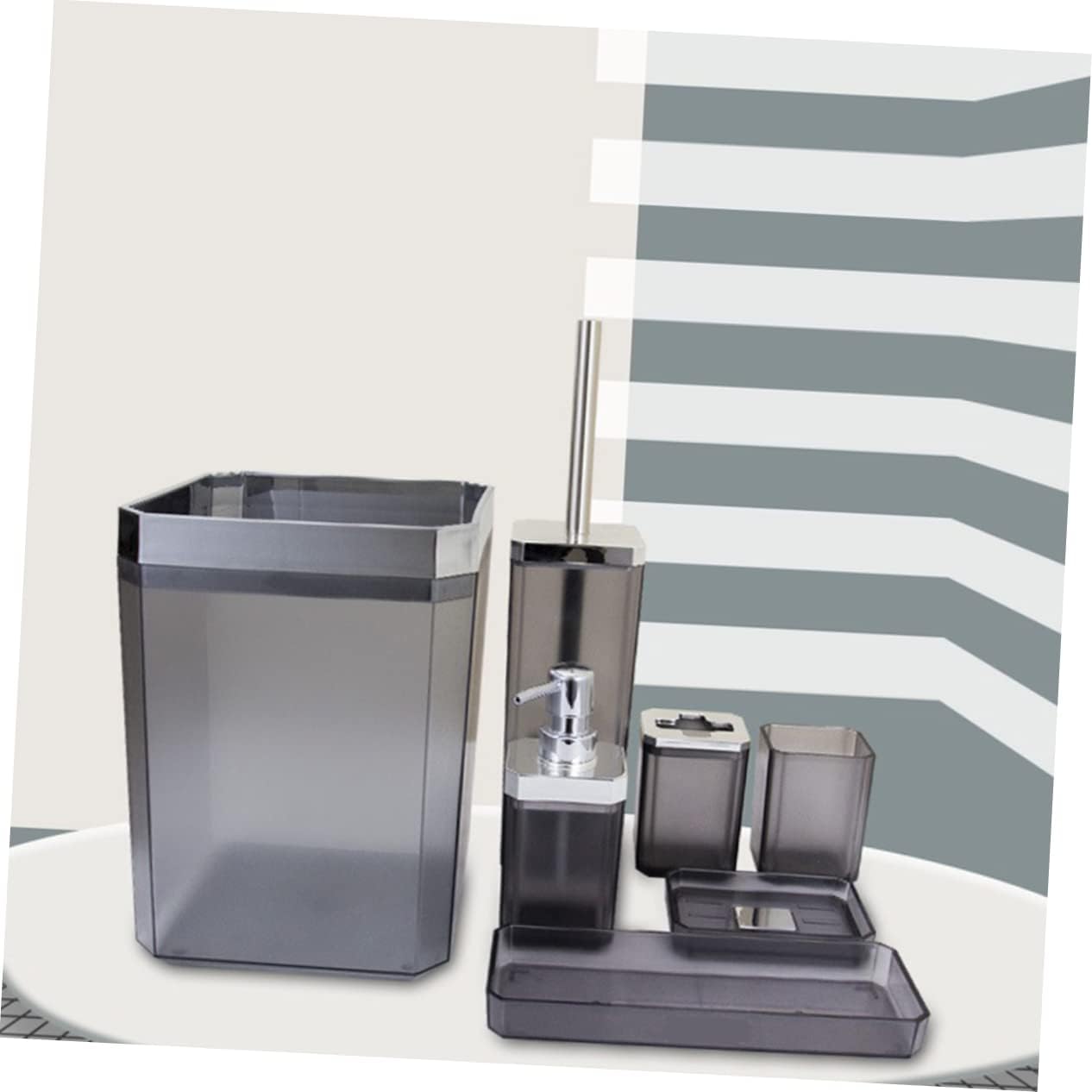 7-Piece Bathroom Accessory Set Includes Lotion Dispenser Soap Holder Toothbrush Holder and Trash Can Sturdy Plastic for Use