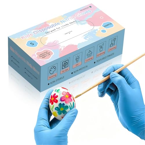 PROMEDIX P Kids Gloves Disposable for 6-10 Years, 100PCS Nitrile Gloves for Crafting, Cooking, Latex-Free, Powder-Free (Blue,XS)