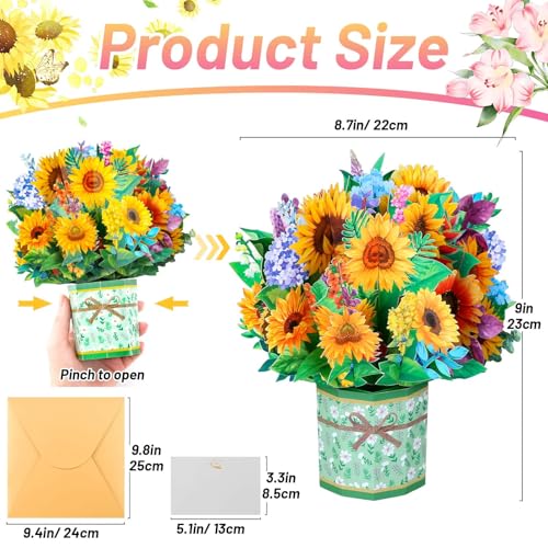 Caffox CF5031PN 4Pack Paper Flower Pop Up Cards, Flower Bouquet Card Popup 3D Greeting Cards For Mother'S Day thumb #4