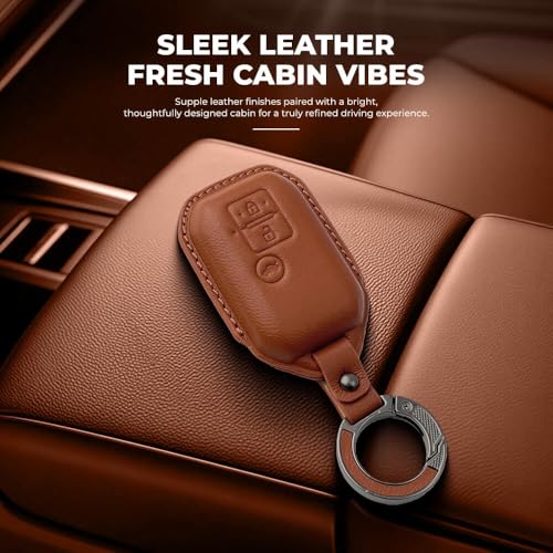 Image of Keyzone Premium Leather Key Cover & AC Vent Car Perfume Combo (4 Fragrances) | Compatible for Suzuki Victoris, Dzire, Ertiga 3 Button Smart Key. (Brown)
