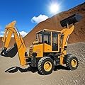 Loader Backhoe Small Digger Loader for Sale, Compact Mini Wheel Backhoe Loader with Front Loader and Rear Excavator for Construction and Rural Projects