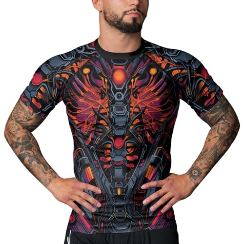 Short Sleeve Compression Rash Guard – Cyber Biomechanic Design for Men’s MMA BJJ No-Gi Training – Stretch Fit Gear4