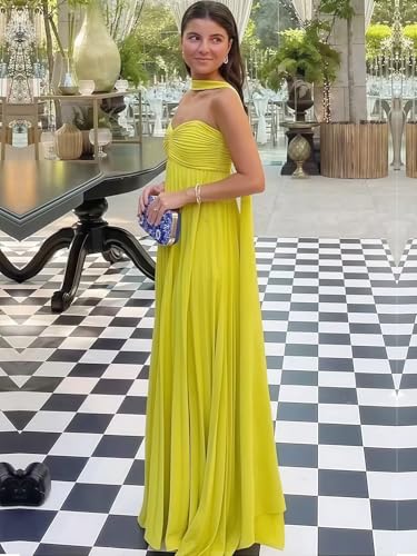 Pleats Bridesmaid Dresses with Scarf Strapless Chiffon Long Formal Evening Gown3