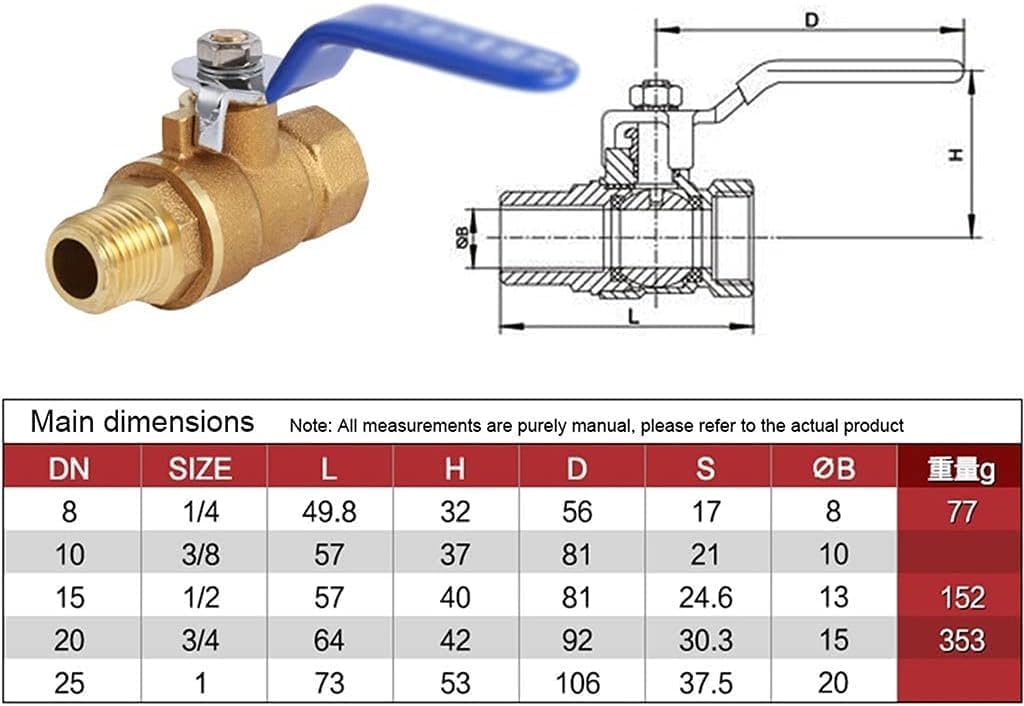 lever ball valves,ball valve,Brass Small Ball Valve 1/8" 1/4'' 3/8'' 1/2'' Female/Male Thread Brass Valve Connector Joint Copper Pipe Fitting Coupler Adapter,2pcs (Size:DN8F*M) (Size : DN2 ( Color : P