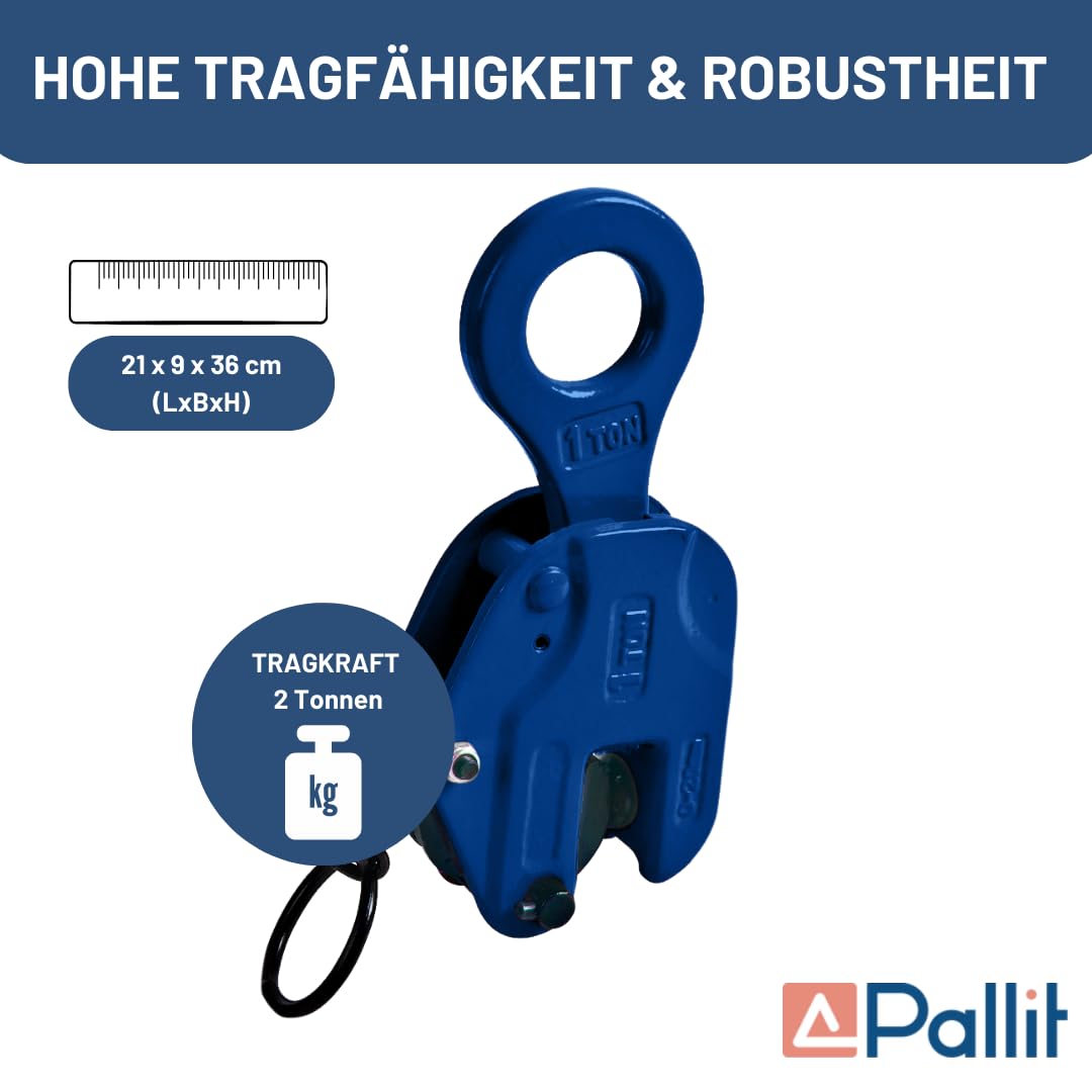 Pallit Hebeklemme 2 Tonnen Blechgreifer Vertikale Sicherheitsklemme für Stahlplatten 2000kg GRAB